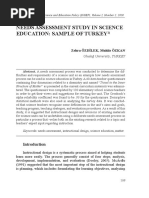 Needs Assessment Study in Science Education: Sample of Turkey