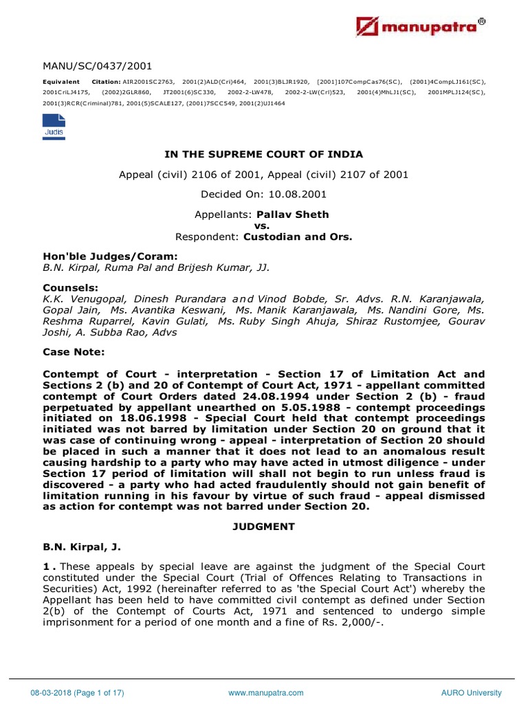 Pallav Sheth Vs Custodian and Ors 10082001 SCs000437COM332027 PDF