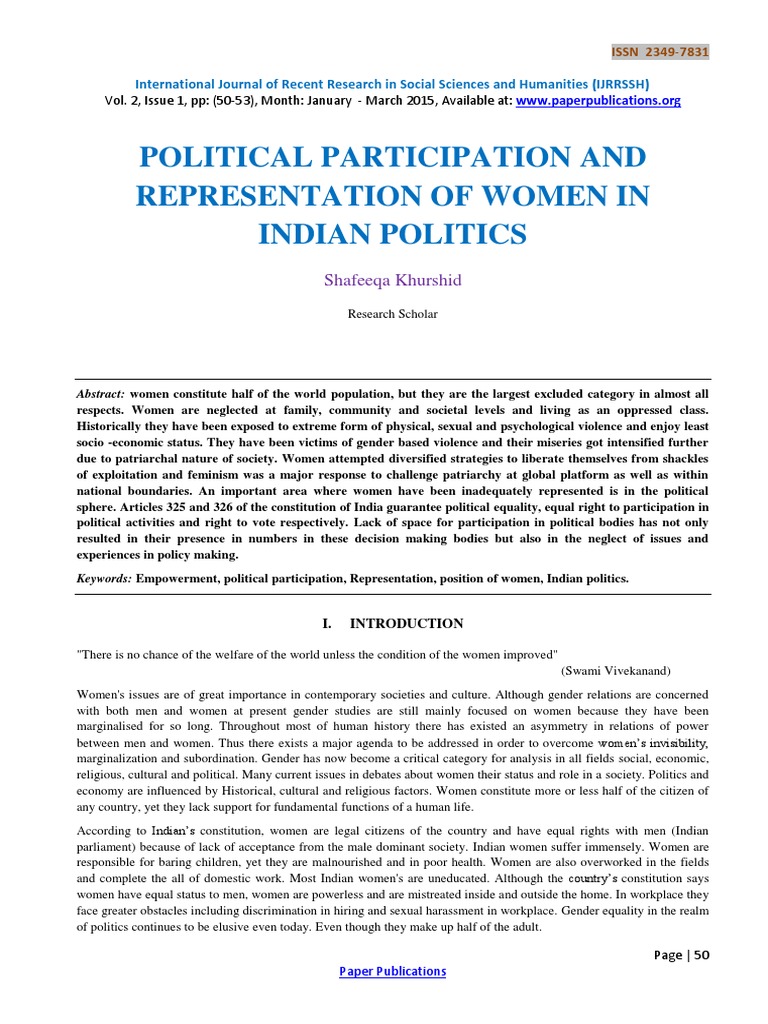 Women's Political Participation in India | PDF | Gender Equality ...