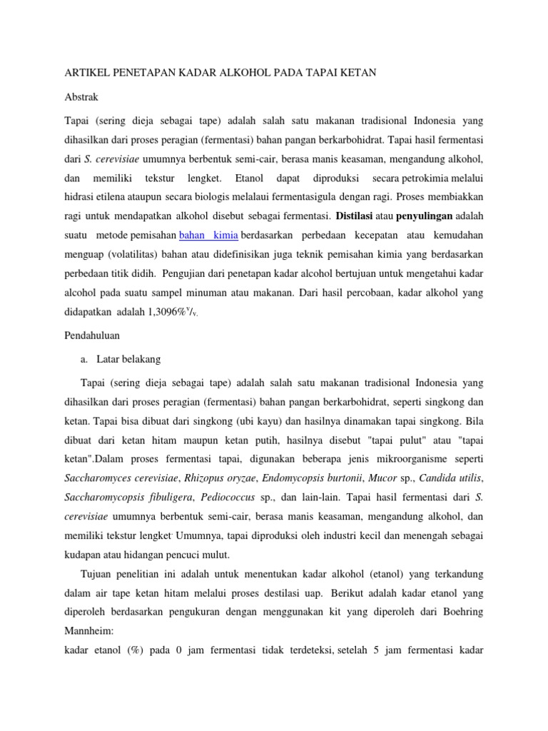 Artikel Kadar Alkohol Pada Tapai Ketan PDF