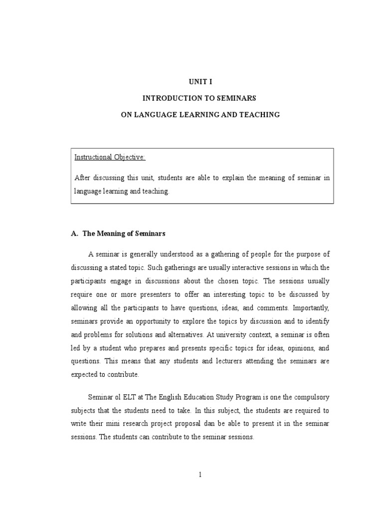 Course Materials Seminar On ELT | PDF | Question | Teachers