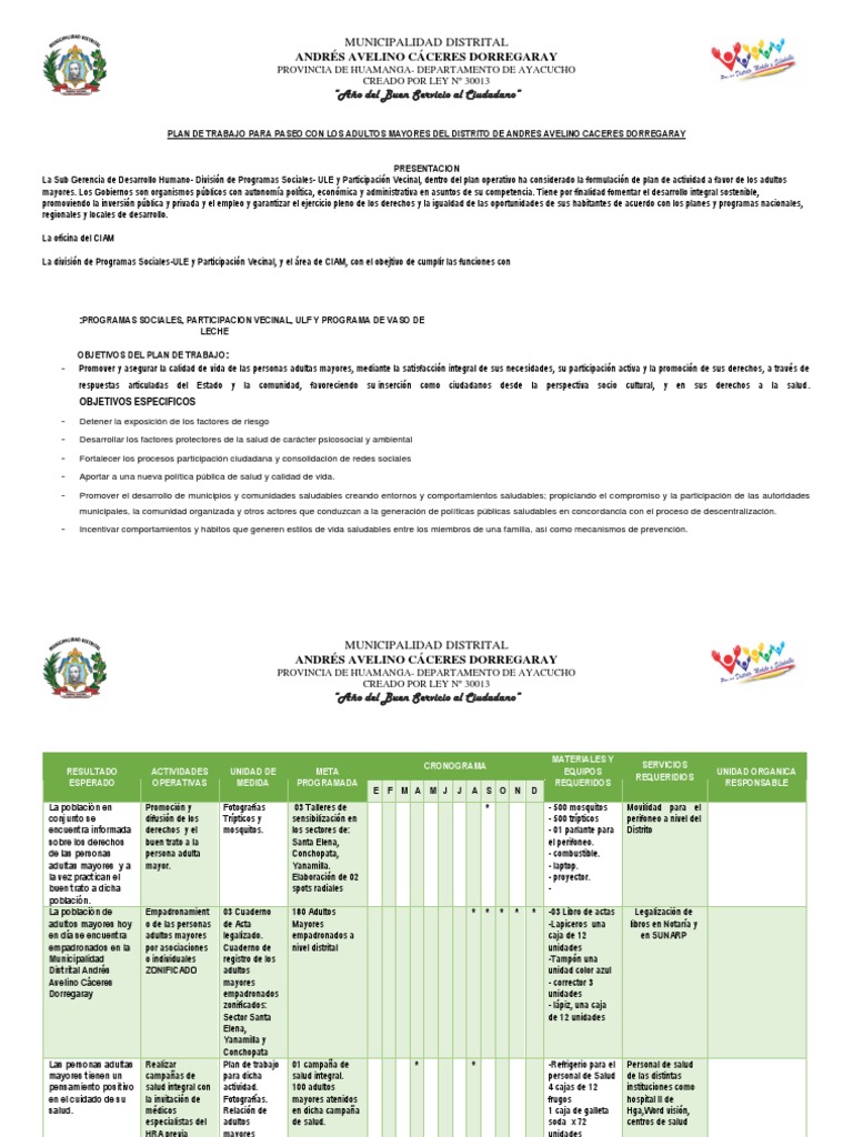 Plan de Trabajo para Adultos Mayores | PDF | Igualdad social | Science