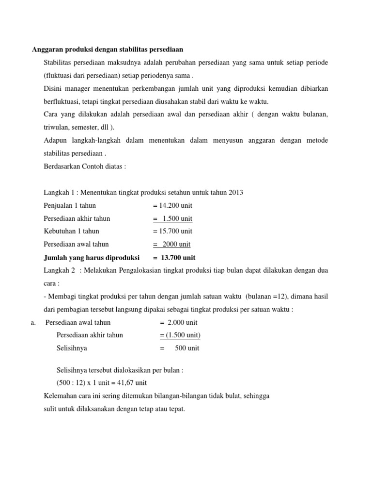 Anggaran Produksi Dengan Stabilitas Persediaan