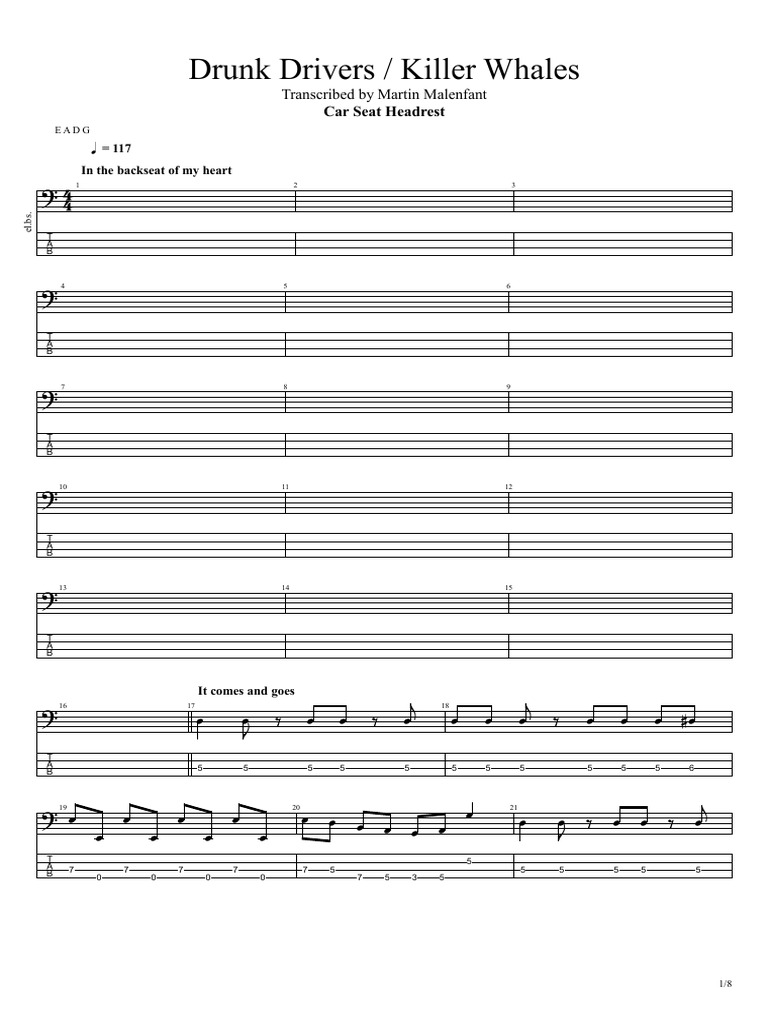 Car Seat Headrest Killer Whales Drunk Drivers (Bass Tab) PDF