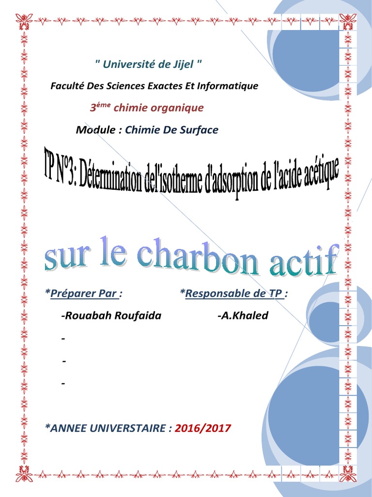 Adsorption de l'acide acétique sur charbon actif PDF Adsorption — free download