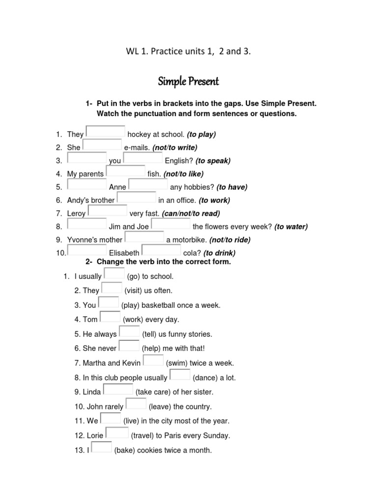 WL 1 Practice Units 13 PDF Grammar