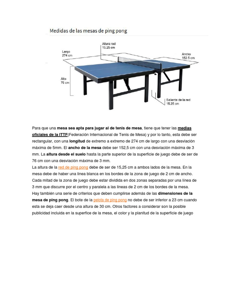 Medidas Mesa de Ping Pong