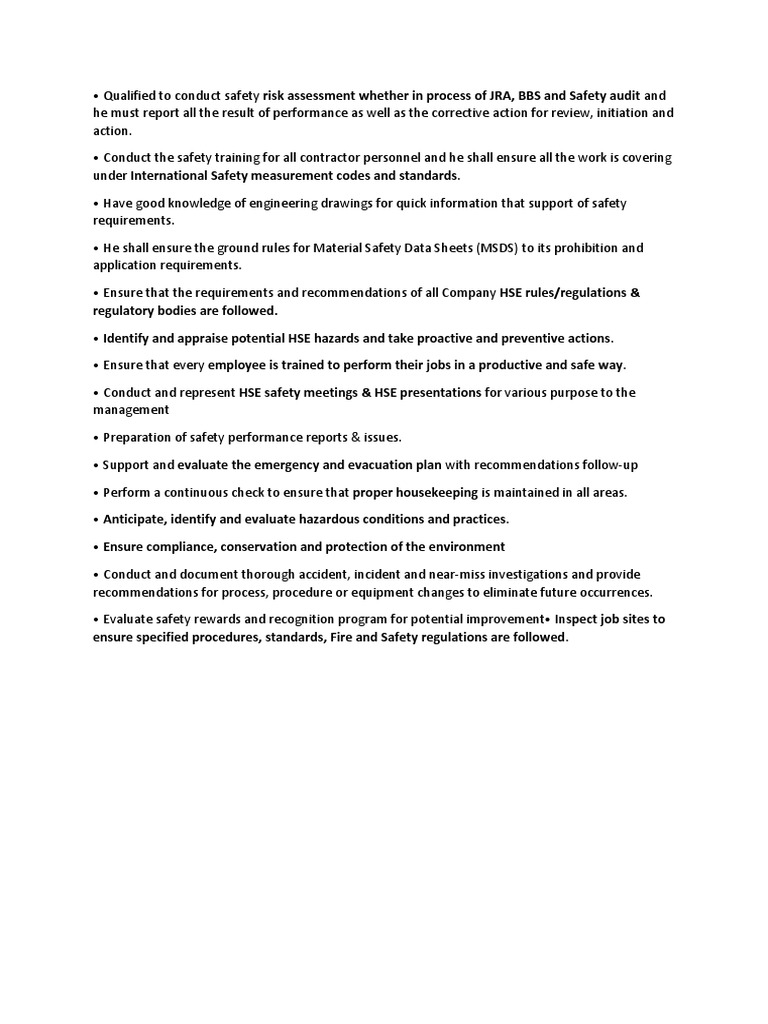 Safety Job Description PDF Safety Occupational Safety And Health