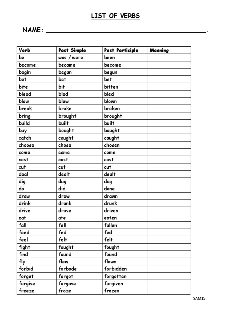 Verb Names and Their Forms | PDF | Language Arts & Discipline