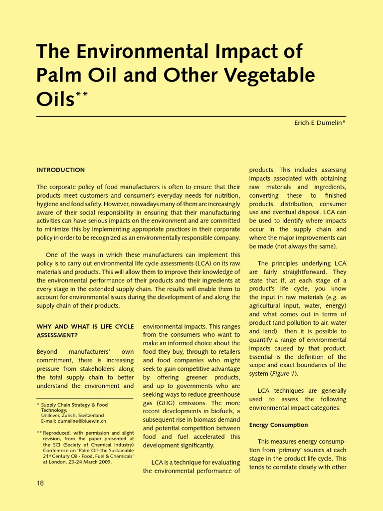 29.2009the Environmental Impact of Palm Oil and Other Vegetable Oils