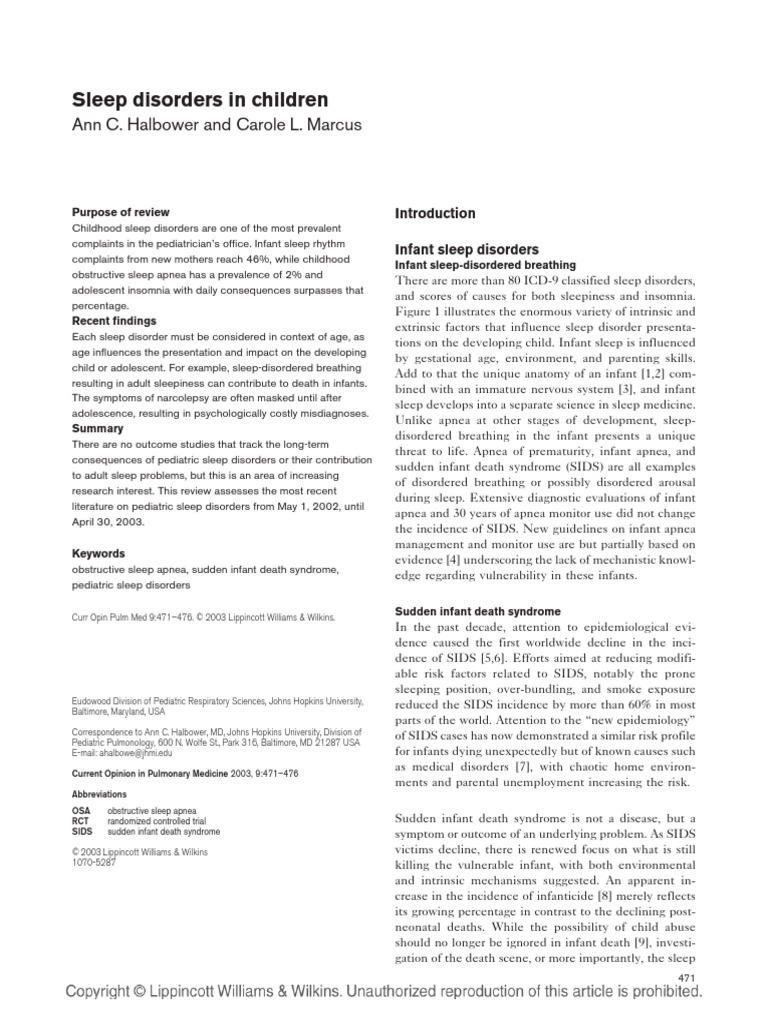 015 - Sleep Disorders in Children | PDF | Sleep Disorder | Sleep Apnea