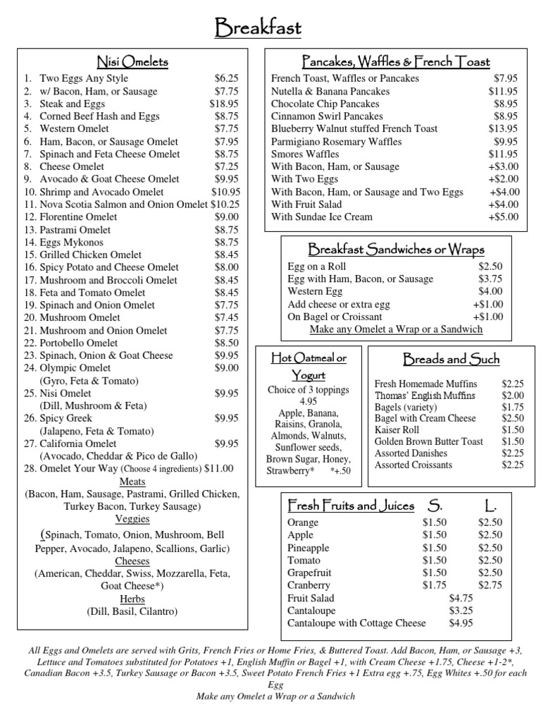 Roosevelt Island Nisi Diner Menu Salad Hamburgers