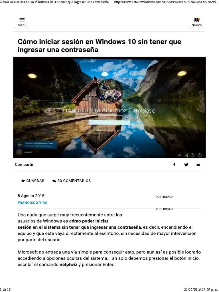 Cómo Iniciar Sesión en Windows 10 Sin Tener Que Ingresar Una Contraseña ...