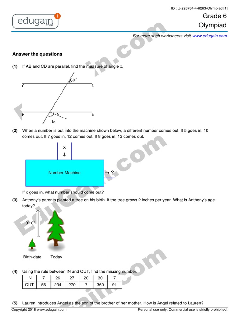 Grade 6 Olympiad: Answer The Questions | PDF | Elementary Geometry ...