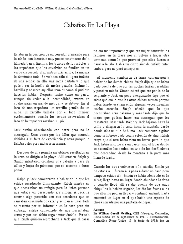 El Señor De Las Moscas Resumen Por Capitulos