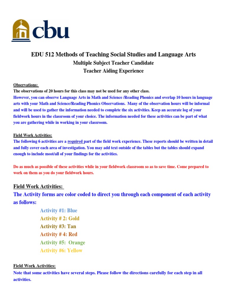 Fieldwork Packet 512 F 15 | PDF | Reading Comprehension | Teachers