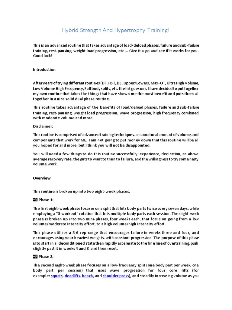 Hybrid Strength and Hypertrophy Training PDF Muscle Hypertrophy