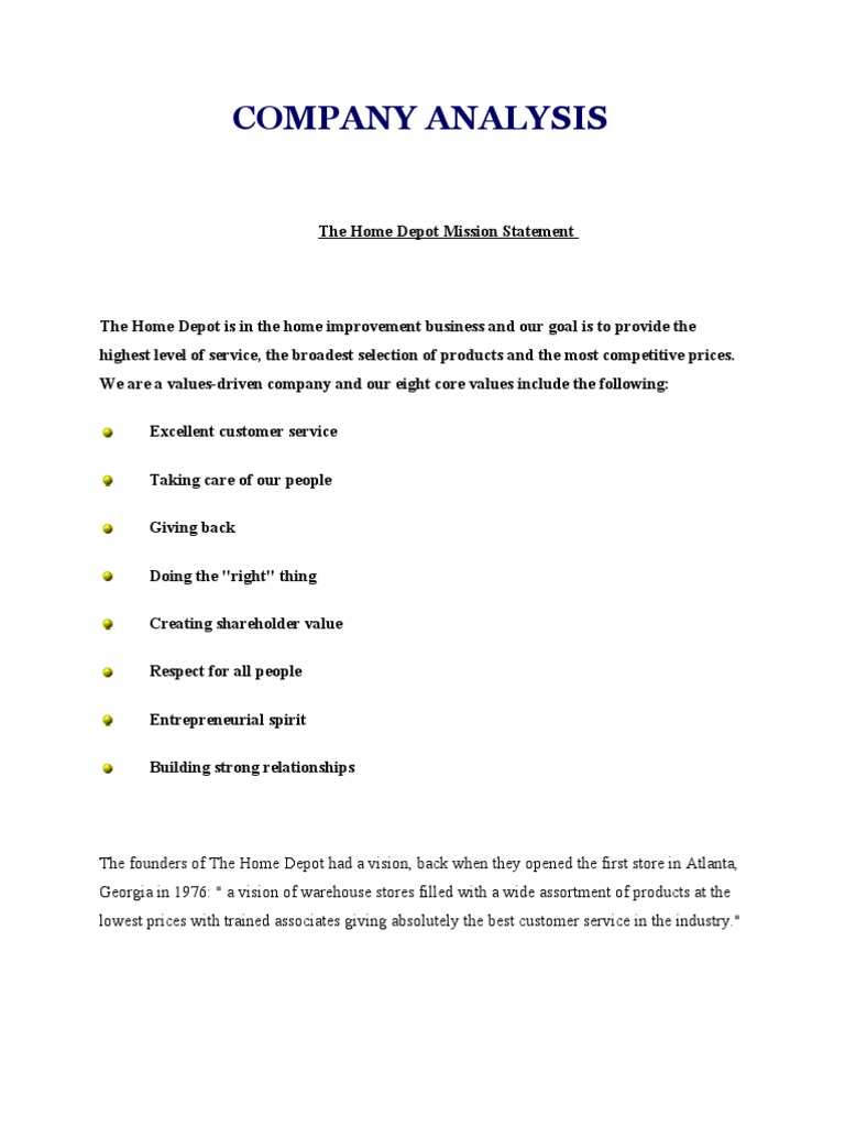 Home Depot Company Analysis PDF The Home Depot Retail