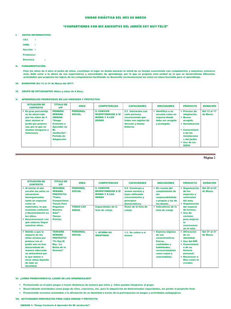 Sesiones de Aprendizaje - 4 Años | PDF | Salón de clases | Aprendizaje