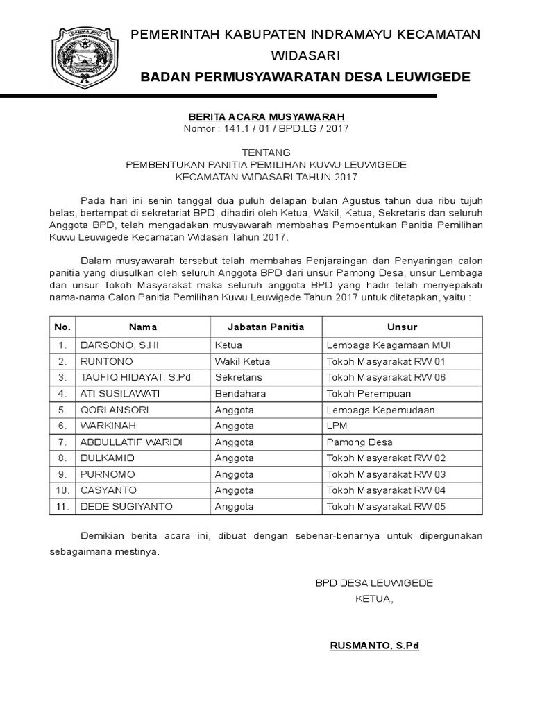 Contoh Berita Acara Bpd - Simak Gambar Berikut