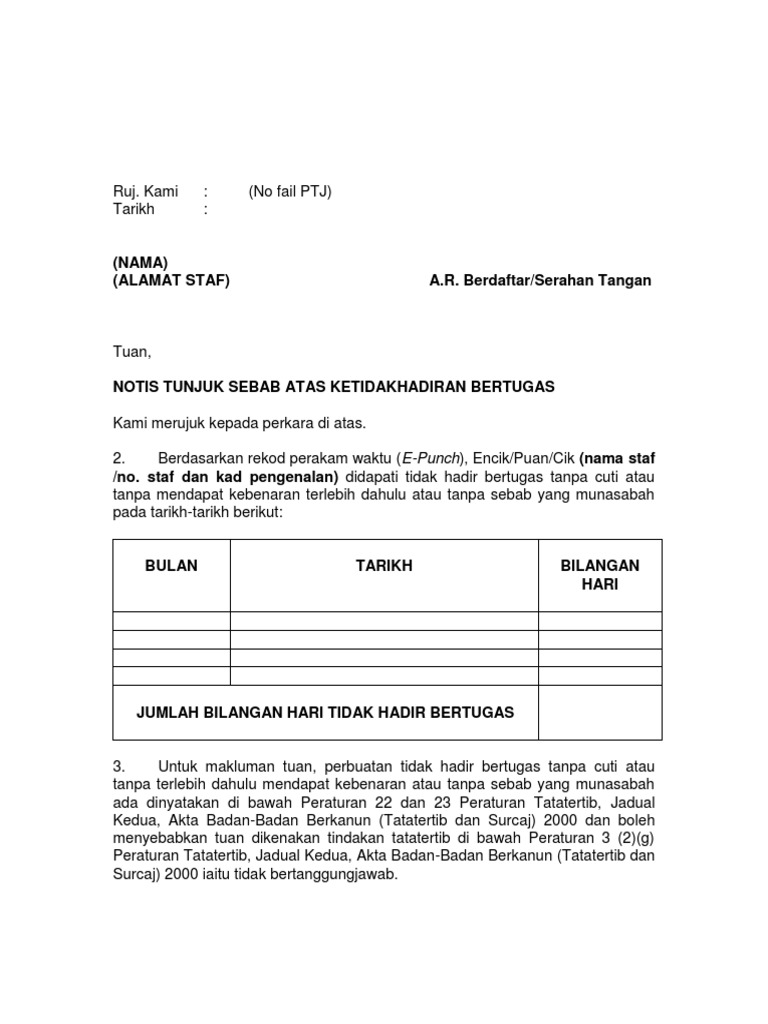 2 Surat Notis Tunjuk Sebab Pdf