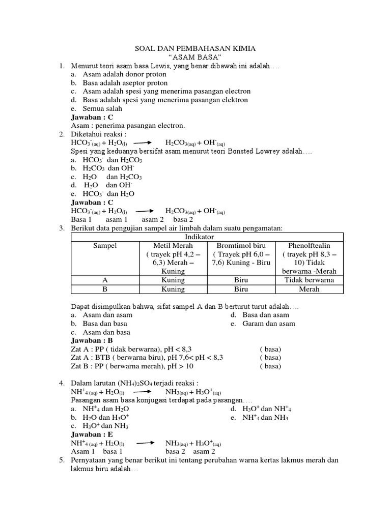 Soal Dan Pembahasan Asam Basa