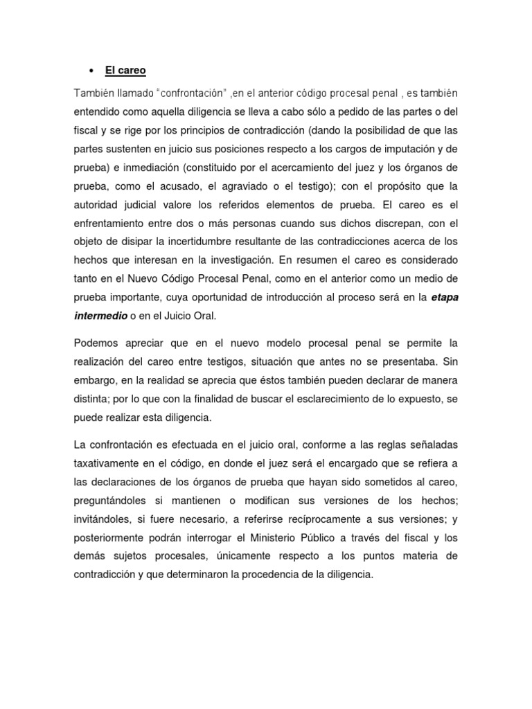 Definición y regulación del careo penal | PDF | Evidencia (ley ...