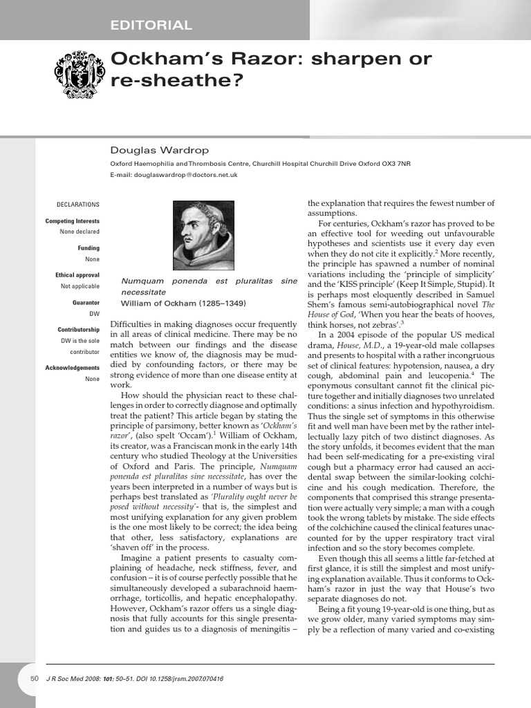 Occam Razor or Rescheathe PDF Occam's Razor Medical Diagnosis