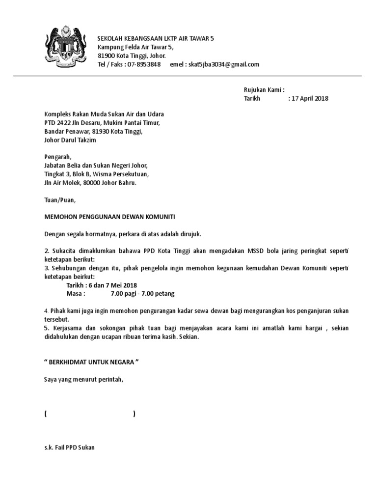 Surat Mohon Guna Dewan Pdf