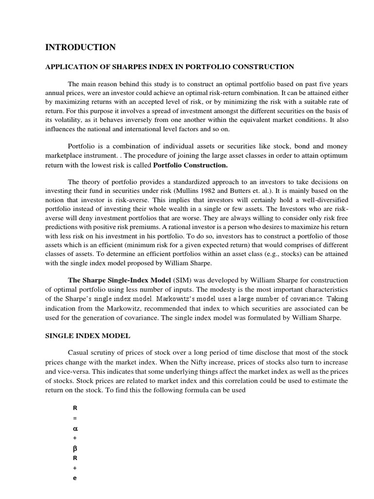 Application of Sharpes Index in Portfolio Construction | PDF | Beta ...