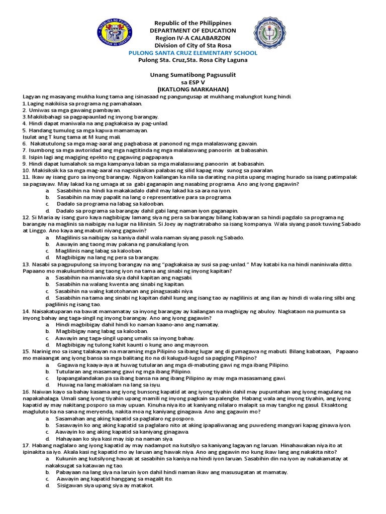 2nd Summative Test Esp q3 | PDF