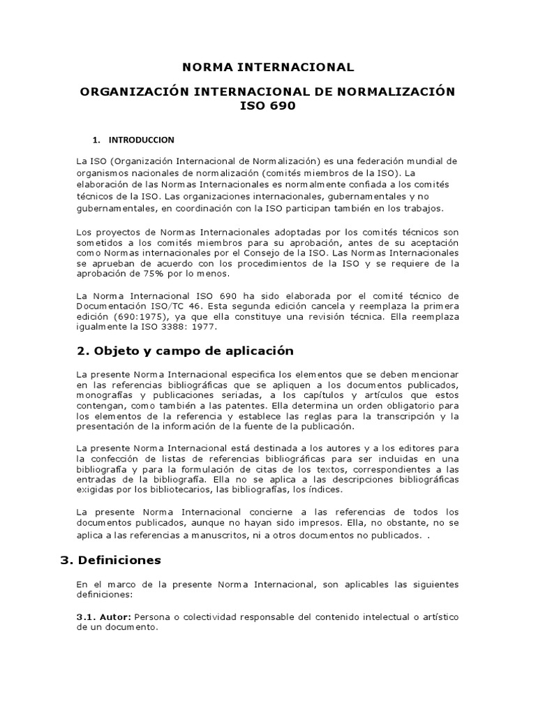 Normas Iso 690 | PDF | Organización internacional para la ...