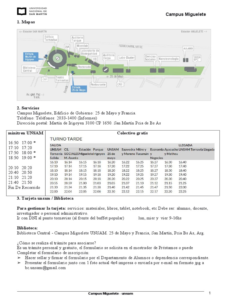 Unsam - Campus Miguelete - Mapa y Horarios Minitren | PDF