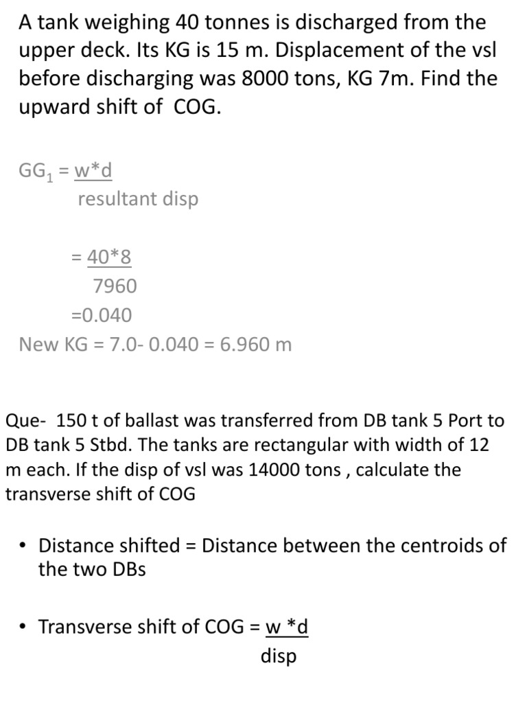 Vessel Stability Calculations and COG Shifts | PDF | Science & Mathematics
