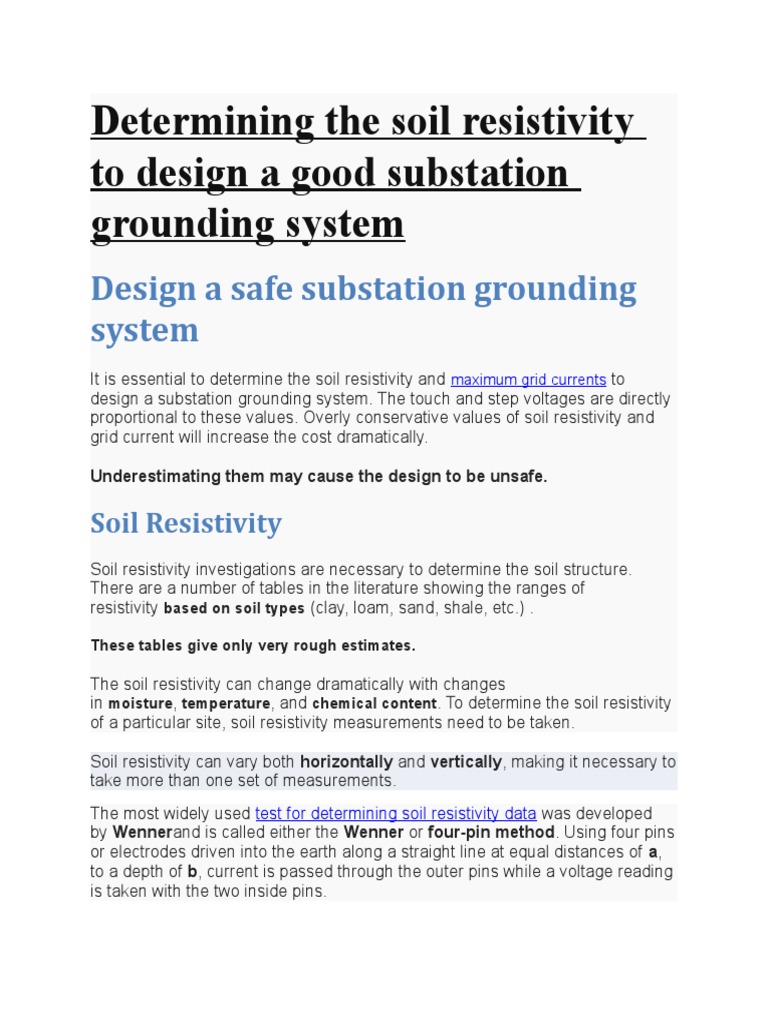Wenner Method for Soil Resistivity Testing | PDF | Electrical ...