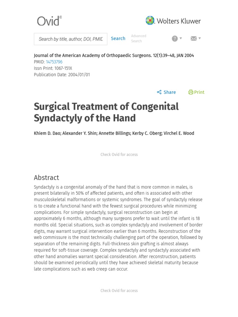 Surgical Treatment of Congenital Syndactyly of The Hand | PDF | Surgery ...