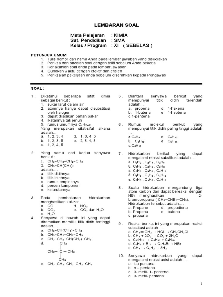 Contoh Soal Hots Hidrokarbon Kumpulan Materi Pelajaran Dan Contoh Soal 1