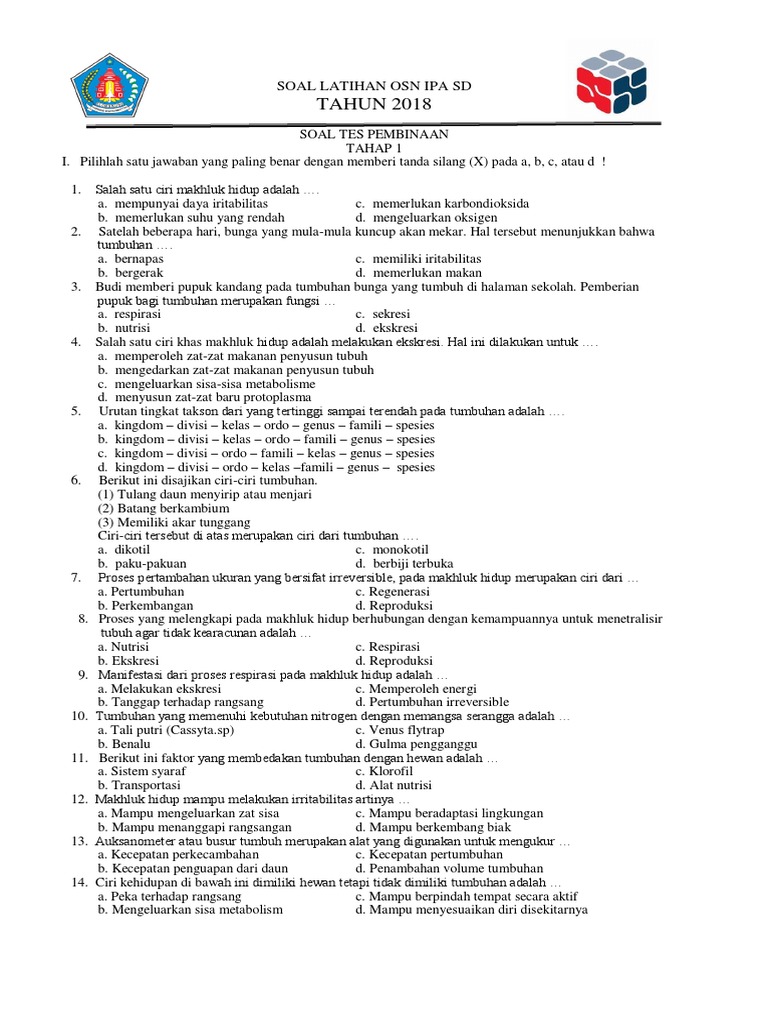 Soal Latihan Osn Ipa Sd 2018