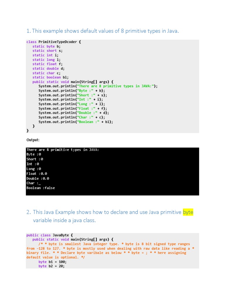 This Example Shows Default Values of 8 Primitive Types in Java | PDF ...