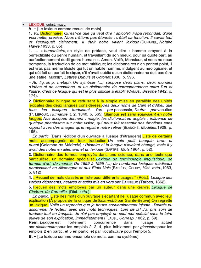 Définition et enjeux du lexique | PDF | Lexique | Dictionnaire