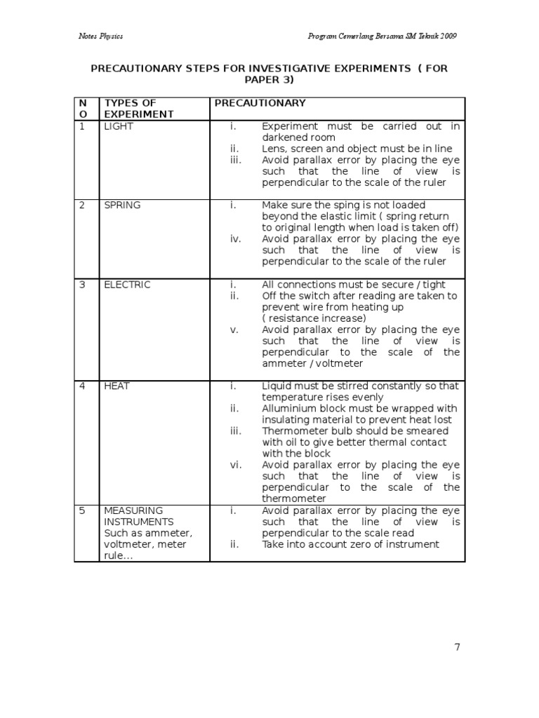Physics Experiment Precautions Guide | PDF | Thermometer | Electrical ...