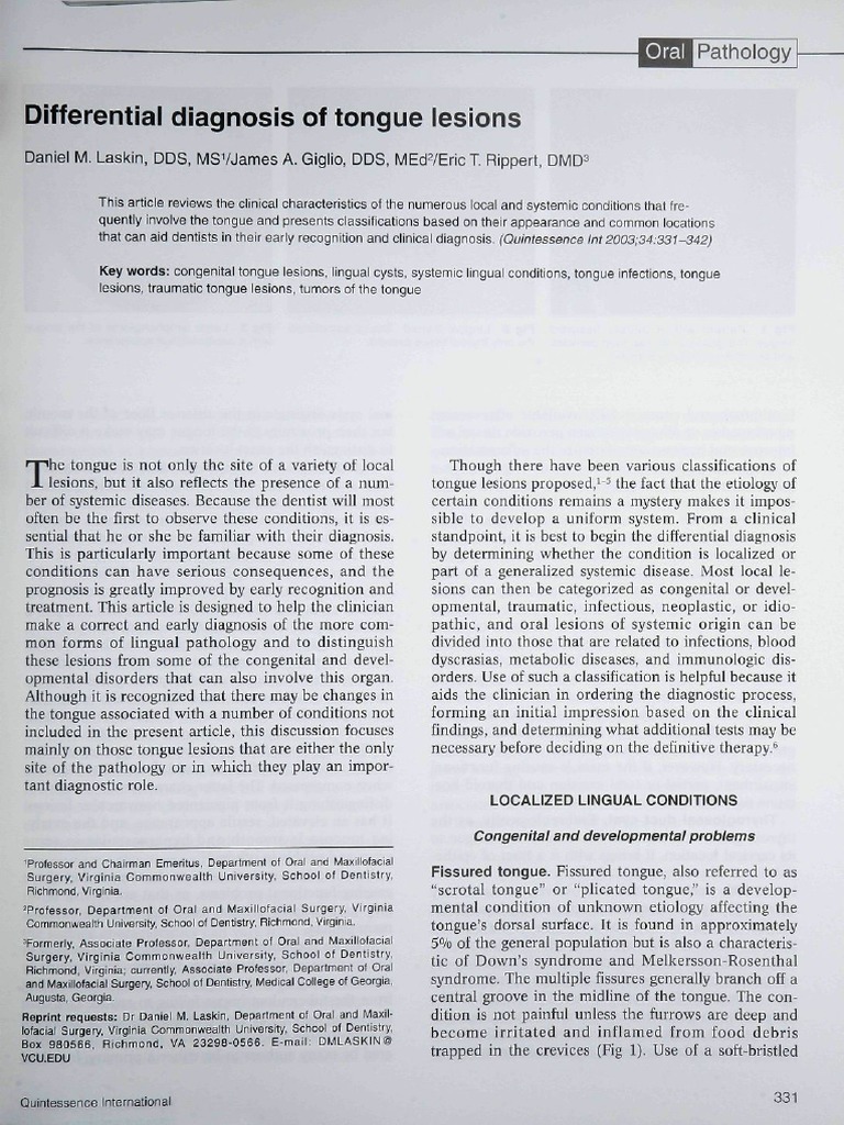 Differential Diagnosis of Tongue Lesions | PDF | Candidiasis | Herpes ...