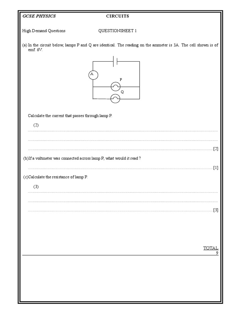 Circuit Questions Series And Parallel Circuits Electric Current