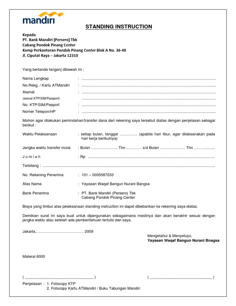 Surat Kuasa Autodebet Mandiri Pdf
