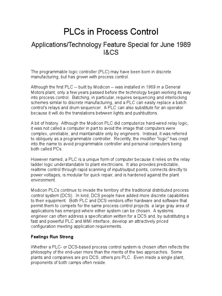 PLCs in Process Control Applications | PDF | Programmable Logic ...