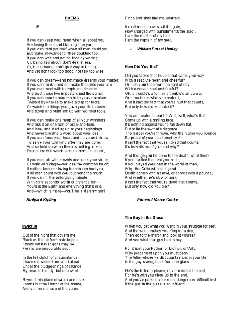 Inspirational Poems for Resilience | PDF | Home & Garden