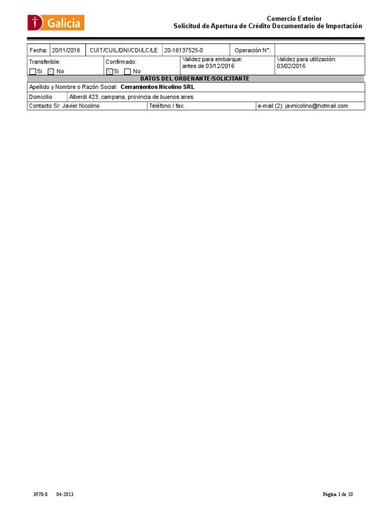 Apertura de Crédito Documentario Importación | PDF | Carta de crédito ...