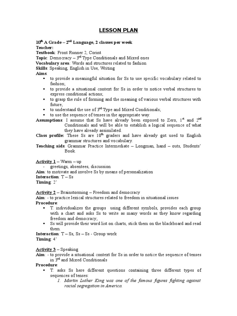 Front Runner 2 Lesson Plan | PDF | Vocabulary | English Language