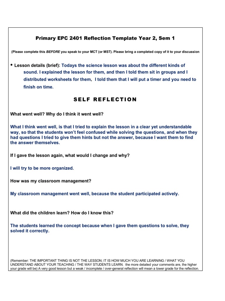 Year 2 Science Lesson Reflection Template | PDF