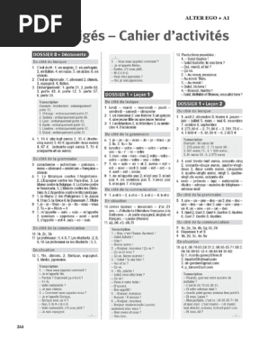 Corrige Cahier D Activites Transcriptions Alter Ego 1 PDF | PDF